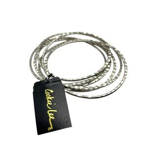 Vintage Cookie Lee Bangle Bracelet‎ Set Silver Toned Hammered Textured NEW